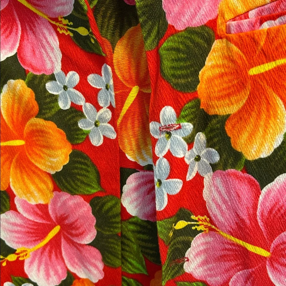 UI Maikai Vintage Hawaiian Midi Dress and Shirt Matching Set Red Floral